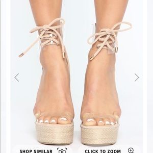 Fashion Nova nude/clear wedges